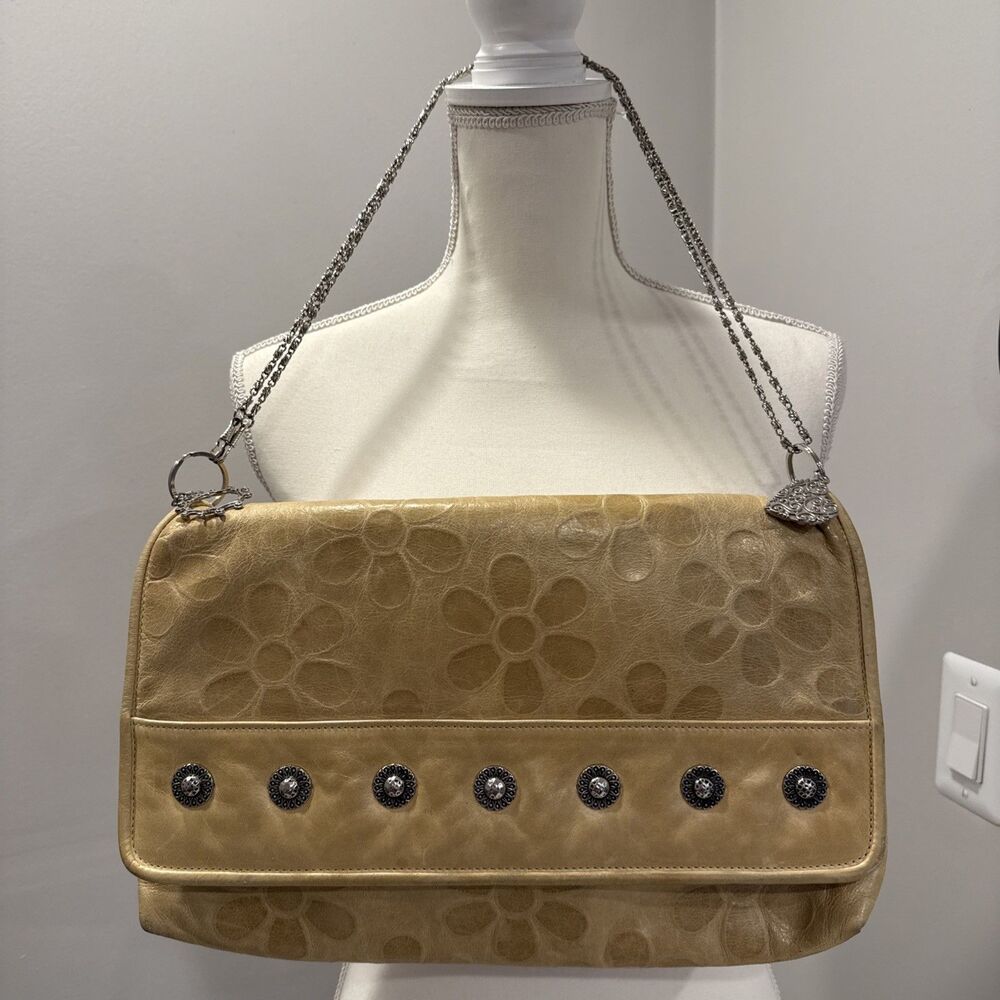 Paul Joseph Vtg Gold Leather Bag USA purse yellow floral